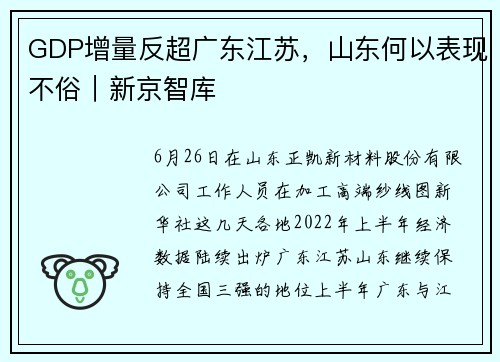 GDP增量反超广东江苏，山东何以表现不俗｜新京智库