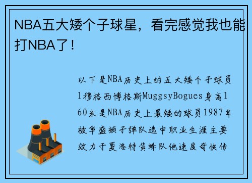 NBA五大矮个子球星，看完感觉我也能打NBA了！