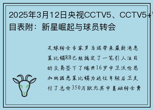 2025年3月12日央视CCTV5、CCTV5+节目表附：新星崛起与球员转会