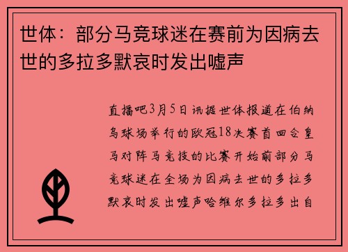 世体：部分马竞球迷在赛前为因病去世的多拉多默哀时发出嘘声