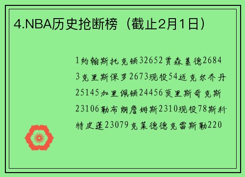 4.NBA历史抢断榜（截止2月1日）
